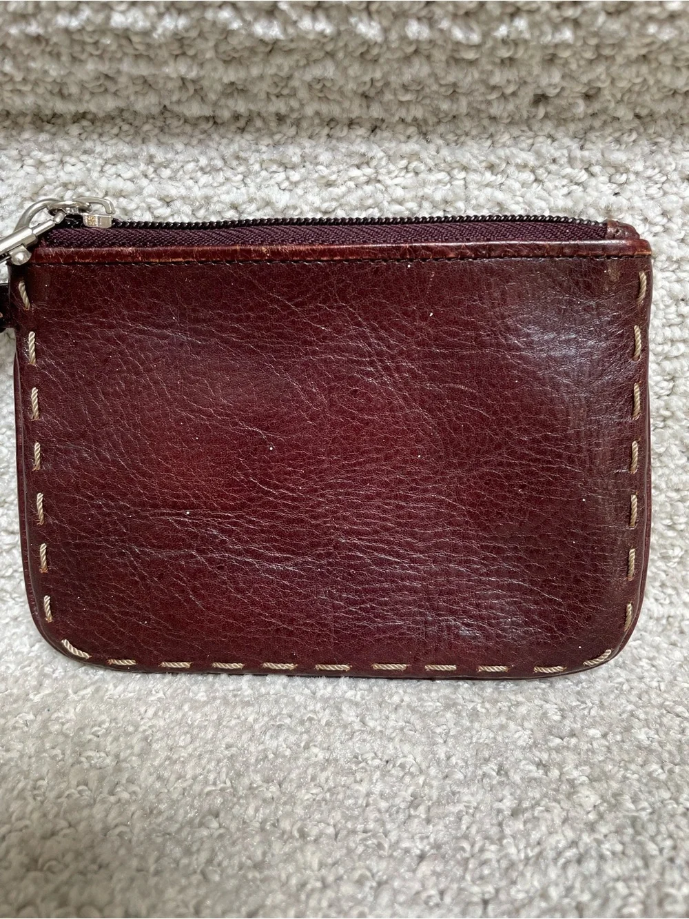 Fossil Brown Leather Western Vibes Whipstitched Zip Up Strap Casual Wristlet